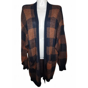 American Eagle Womens Cardigan Sweater Red Large Flannel Plaid Oversized Hipster